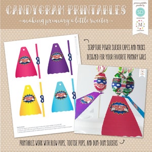 Scripture Power Super Hero Suckers | Primary Handout | Primary Birthday Gift | Girl Printable ...