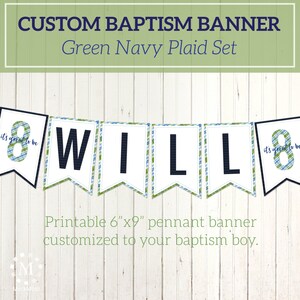 LDS Baptism Decoration Cupcake Toppers or Stickers It's Great to be Eight Green and Blue Plaid Set image 3