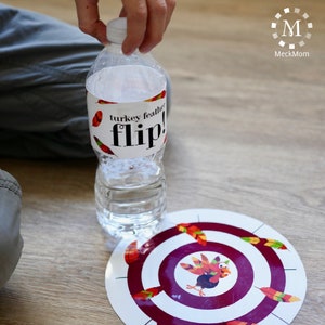 Thanksgiving Party Game: Turkey Feather Flip Water Bottle Challenge