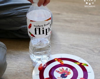 Thanksgiving Party Game: Turkey Feather Flip Water Bottle Challenge