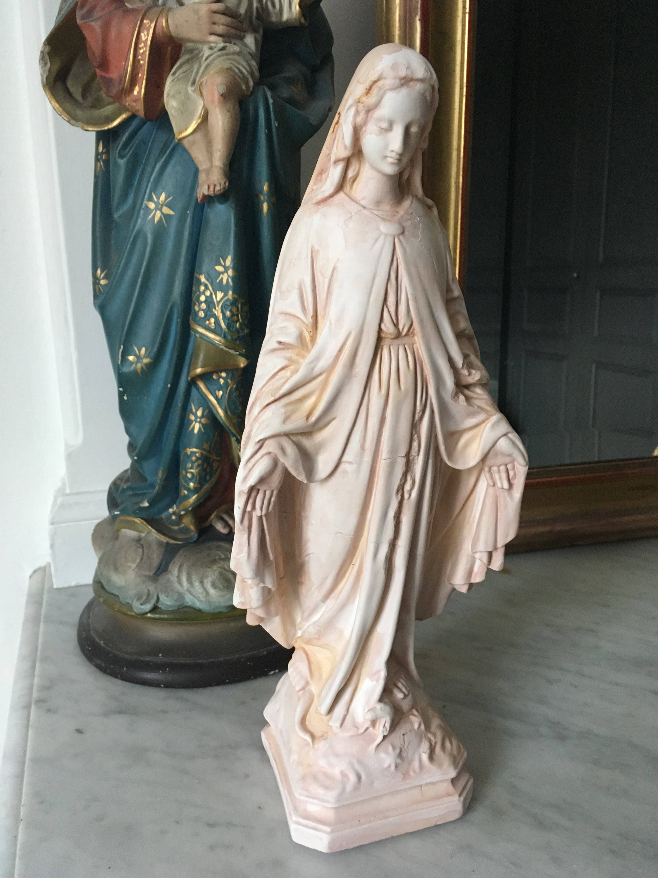 Réplique de L'antique Français Statue La Vierge Marie Art Religieux Ex Voto Plâtrerie Réalisée en Fr