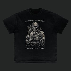Phlebotomist Shirt, Gildan 5000 Heavyweight Cotton Tee, Dark Macabre Clinical Workwear for ER Techs, Night Shift Vampire Lab Week Gift