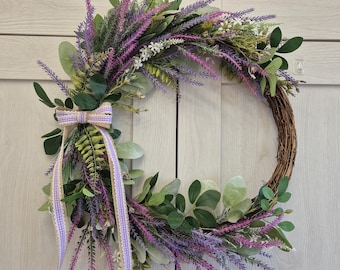 Year Round Wreath, Lavender Wreath, All season Farmhouse Door Decor, Gift for Her