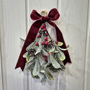 Christmas Mistletoe with Pinecones & Berries – Rustic Christmas Decor, Under the Mistletoe Kiss Ornament