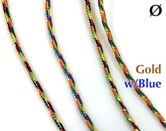 Cordón trenzado redondo budista tibetano de 5 colores - 0,8 mm con opciones de color con negro, azul, dorado con negro u dorado con azul