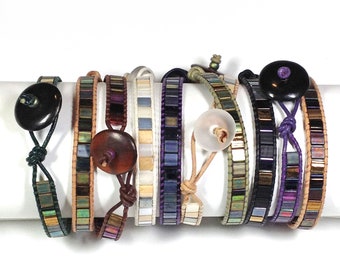 Leather Wrap Bracelets with Tila Beads -  DIY Kit - Wrap Bracelet Kit - Makes 3 Single Wrap Bracelets - Option as Full Kit includes Tutorial