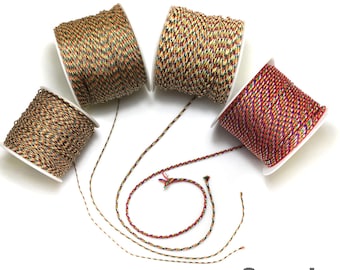 May include: Four spools of colorful thread, each wound with a different pattern of gold, red, green, and black thread. The spools are labeled "Spool" in the bottom right corner of the image.