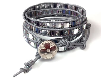 Leather Wrap Bracelets with Tila Beads amd Miyuki Seed Beads -  DIY Kit - Multi Wrap Bracelet Kit - Full Kit Includes Tutorial