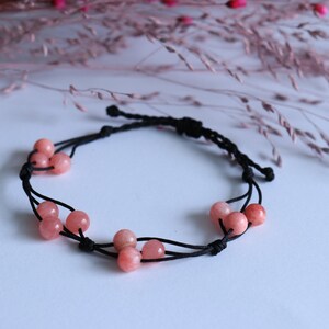 Rhodochrosite, Beaded Bracelet, Macrame, Gemstone Bracelet, Handmade, Women&#39;s Bracelet, Gift Bracelet