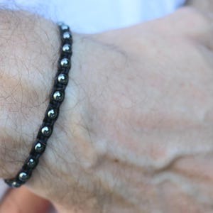 Hematite, Natural Stone Bracelet, Gemstone Bracelet, Macrame Cord bracelet, Handmade Bracelet, Men&#39;s Bracelet