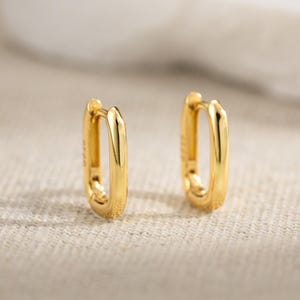 14K Gold Chunky Rectangle Hoop Earrings: Sterling Silver Square Oblong Stacking Huggies