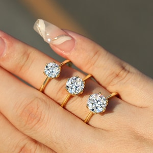 Round Engagement Ring Simulated Diamond Ring Hidden Halo Ring Solitaire Diamond Ring Wedding Anniversary Ring Bridal Ring Gift for Her