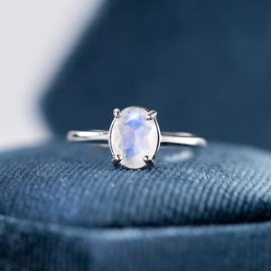 Natural Moonstone Sterling Silver Ring: Adjustable Gemstone Statement Jewelry
