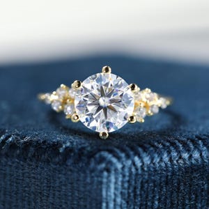 Round Simulated Diamond Ring Engagement Ring 6 Prong Solitaire Ring Travel Ring Wedding Ring Anniversary Ring Gift for Her