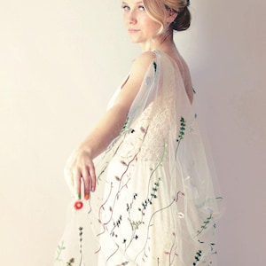 Wildflower embroidered sheer bridal drape cape