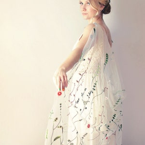 Wildflower bridal cape, Clip-on drape cape, Ceremony covering embroidered