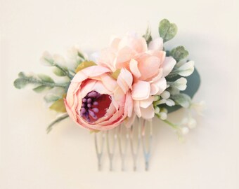 Mini flower hair comb, Bridesmaid flower combs, Pink, Burgundy or Ivory, Matching hair combs, Unique bridal hair, Small flower hair comb