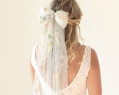 Botanical bow, Veil alternative, Unique veil, Embroidered flower veil, Bachelorette party hair, Bridal shower hair, Elopement hair