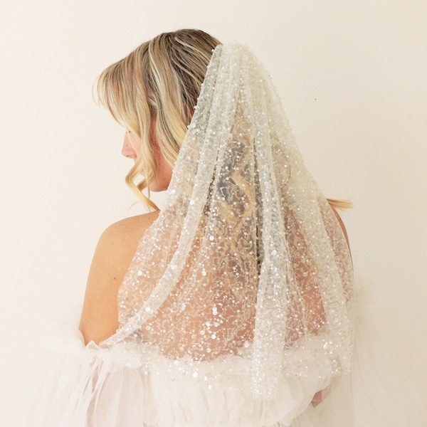 Sequin bridal veil, Beaded veil, Sparkly wedding veil, Bridal veil with sequins