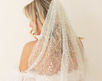 Sequin bridal veil, Beaded veil, Sparkly wedding veil, Bridal veil with sequins