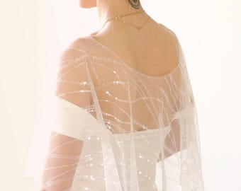 Simple Sequin Bridal Coverup I Sparkly Tulle Capelet