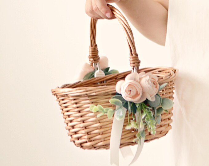 Wicker Flower Girl Basket Woven Straw Basket Flower Girl Etsy