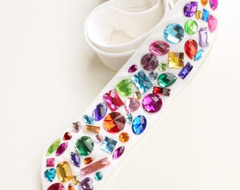 Rainbow Rhinestone Embellished Necktie I Unique Wedding Tie
