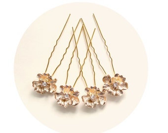 Gold flower bridal hair pins, Gold rhinestone bridal hair small, Minimalist bridal clips