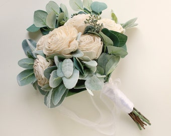 Sola eucalyptus flower bouquet, Boutonniere or corsage, Bridal bouquet, Artificial greenery