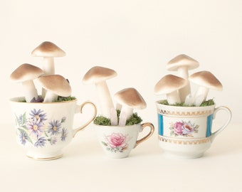 Mushroom tea cup, Crystal moss cup, Boho room decor, Fairy cottage core, Unique gift for her