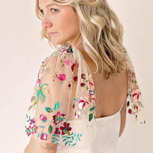 Embroidered Burgundy Flowers Detachable Bridal Sleeves l Unique Shoulder Coverup