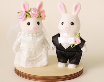 Calico critters wedding cake topper: white bunnies