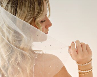 Voile de dispersion de strass, voile de tulle de mariée avec strass, rose poudré, ivoire ou blanc