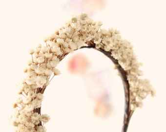 Dried flower headpiece, Ivory flower crown, Dried flower headband
