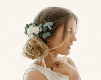 Eucalyptus hair comb, Boho sola bridal hair, Bridal headpiece