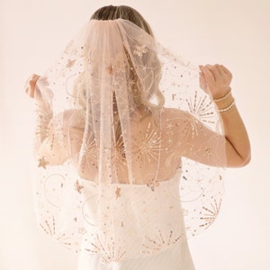 Sequin star blush bridal veil