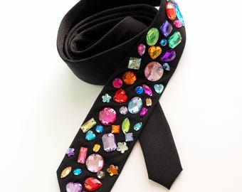 Rainbow Rhinestone Embellished Necktie I Unique Wedding Tie