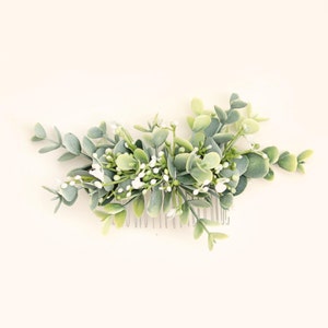 Peigne eucalyptus et gypsophile, cheveux de mariée bohème, coiffe de mariée