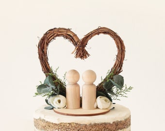 Grapevine heart wedding topper, Eucalyptus cake topper, Wedding cake topper