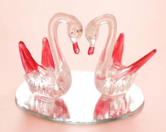Vintage Swans Wedding Cake Topper I Unique Lucite Figurines