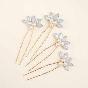 Opal pearl bridal hair pins, Wedding rhinestone hair clip set image 4