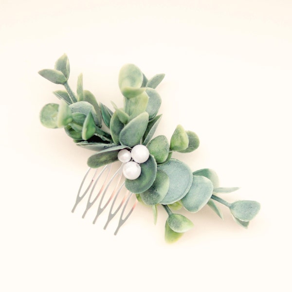 Eucalyptus pearl hair comb, Eucalyptus bridal hair, Boho bridal comb