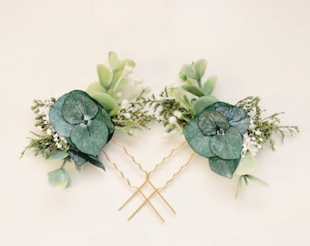 Eucalyptus hair pins, Small bridal greenery clips, Bridal hair pins, Dried eucalyptus flower pins, Boho bridal hair pins