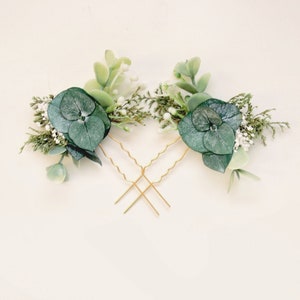 Eucalyptus bridal hair pins, Small bridal greenery clips, Dried eucalyptus