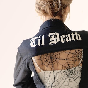 Goth spider denim bridal jacket - Til Death