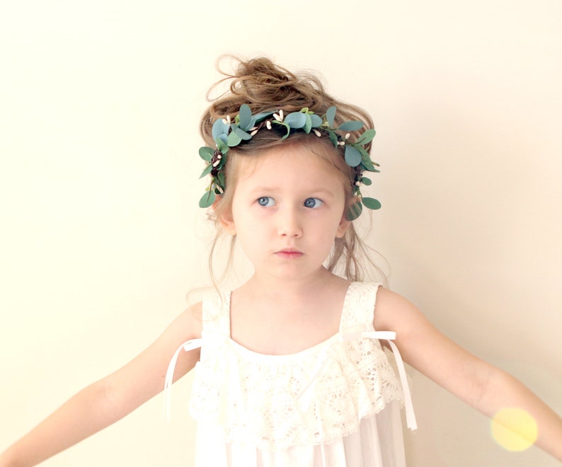 Flower Girl Crown Boho Leaf Headband Eucalyptus and Berries Etsy