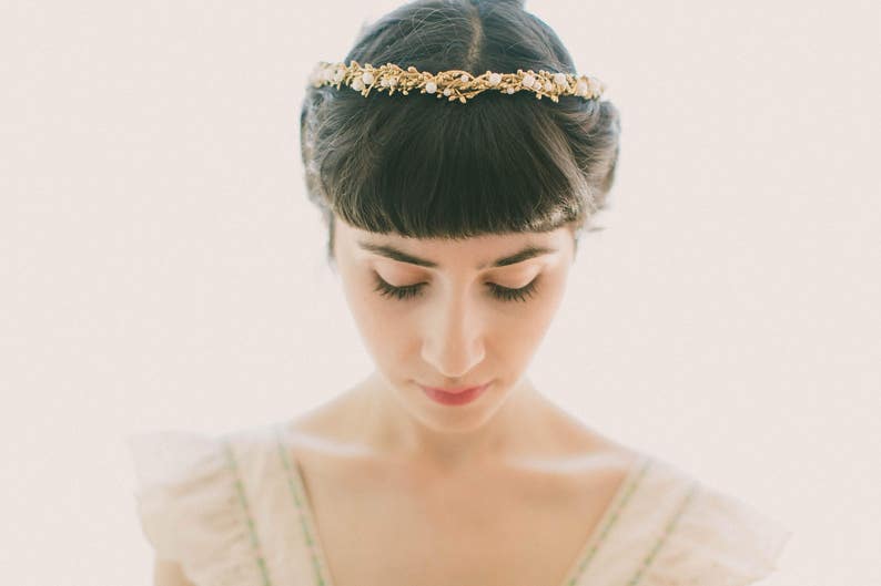 Gold Perle Braut Kopfschmuck Gold Wald Krone Stefana image 0