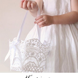 Lace flower girl basket, Flower girl basket white, Stiffened crochet image 5