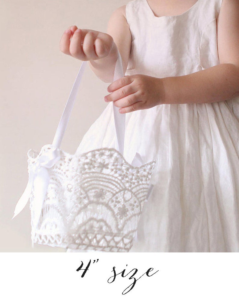 Lace flower girl basket, Flower girl basket white, Stiffened crochet image 5