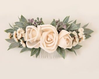 Sola flower comb, Eucalyptus bridal hair comb, Sola rose, Boho bridal hair